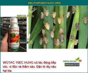 WOTAC 10EC HUNO có tác động tiếp xúc, vị độc và thấm sâu. Đặc trị rầy nâu hại lúa.
