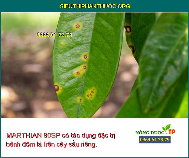 MARTHIAN 90SP có tác dụng đặc trị bệnh đốm lá trên cây sầu riêng.