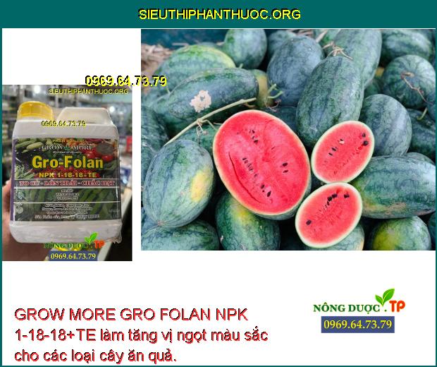 GROW MORE GRO FOLAN NPK 1-18-18+TE làm tăng vị ngọt màu sắc cho các loại cây ăn quả.