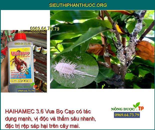 HAIHAMEC 3.6 Vua Bọ Cạp có tác dụng mạnh, vị độc và thấm sâu nhanh, đặc trị rệp sáp hại trên cây mai.