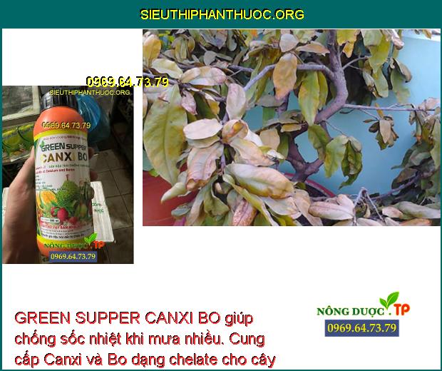 GREEN SUPPER CANXI BO giúp chống sốc nhiệt khi mưa nhiều. Cung cấp Canxi và Bo dạng chelate cho cây trồng.
