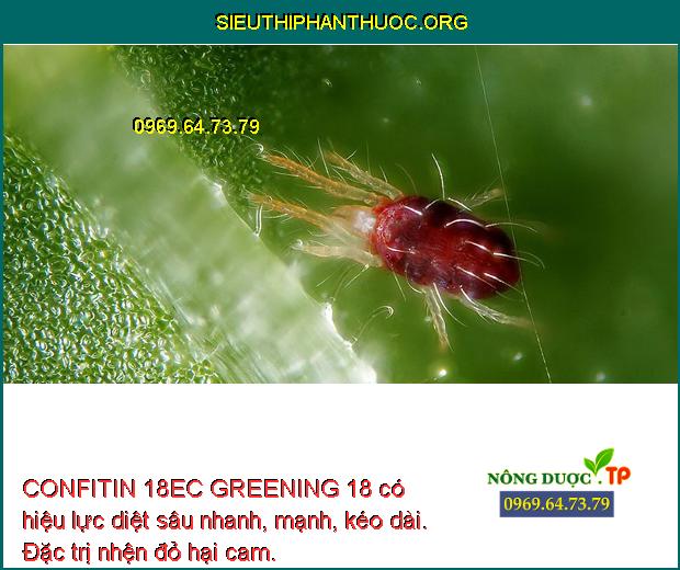 CONFITIN 18EC GREENING 18 có hiệu lực diệt sâu nhanh, mạnh, kéo dài. Đặc trị nhện đỏ hại cam.