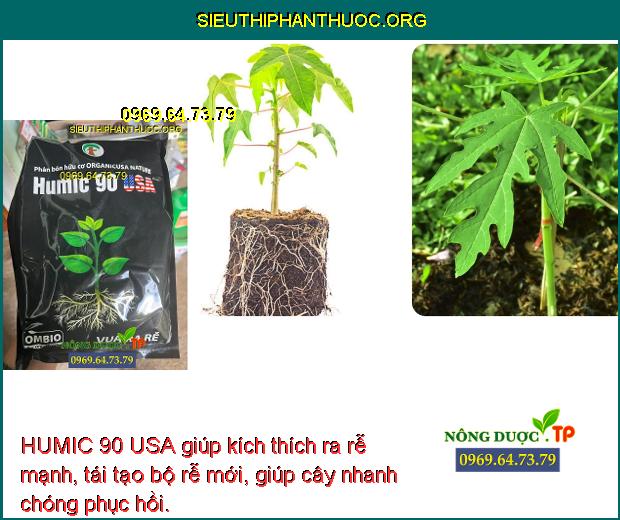 HUMIC 90 USA giúp kích thích ra rễ mạnh, tái tạo bộ rễ mới, giúp cây nhanh chóng phục hồi.