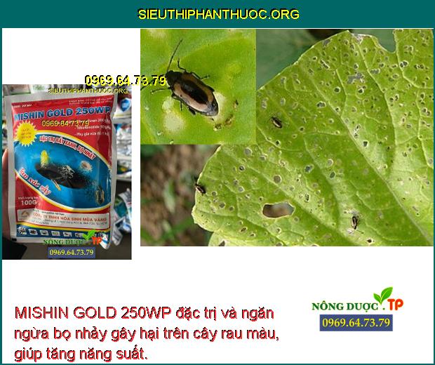 MISHIN GOLD 250WP đặc trị và ngăn ngừa bọ nhảy gây hại trên cây rau màu, giúp tăng năng suất.