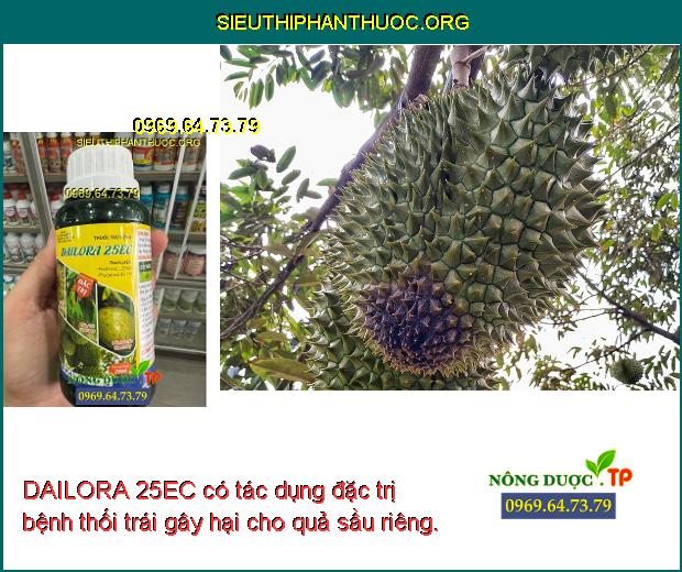 DAILORA 25EC có tác dụng đặc trị bệnh thối trái gây hại cho quả sầu riêng.