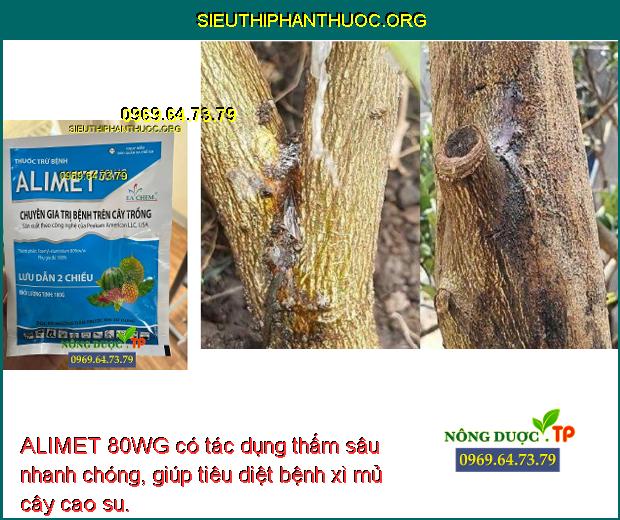ALIMET 80WG có tác dụng thấm sâu nhanh chóng, giúp tiêu diệt bệnh xì mủ cây cao su.