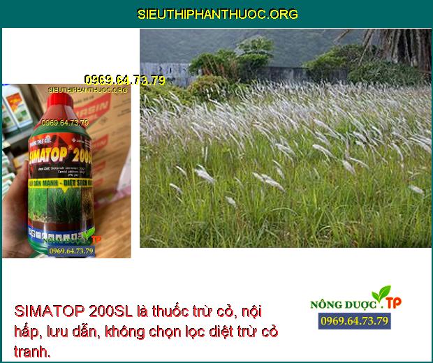 SIMATOP 200SL là thuốc trừ cỏ, nội hấp, lưu dẫn, không chọn lọc diệt trừ cỏ tranh.