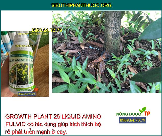 GROWTH PLANT 25 LIQUID AMINO FULVIC có tác dụng giúp kích thích bộ rễ phát triển mạnh ở cây.