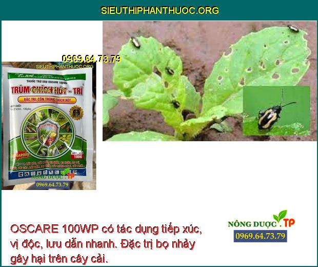 OSCARE 100WP có tác dụng tiếp xúc, vị độc, lưu dẫn nhanh. Đặc trị bọ nhảy gây hại trên cây cải.