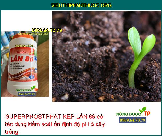 SUPERPHOSTPHAT KÉP LÂN 86 có tác dụng kiểm soát ổn định độ pH ở cây trồng.
