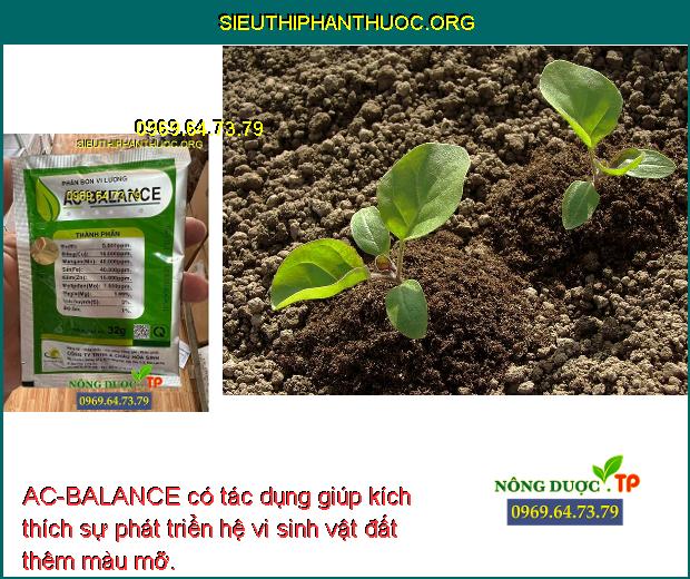 AC-BALANCE có tác dụng giúp kích thích sự phát triển hệ vi sinh vật đất thêm màu mỡ.