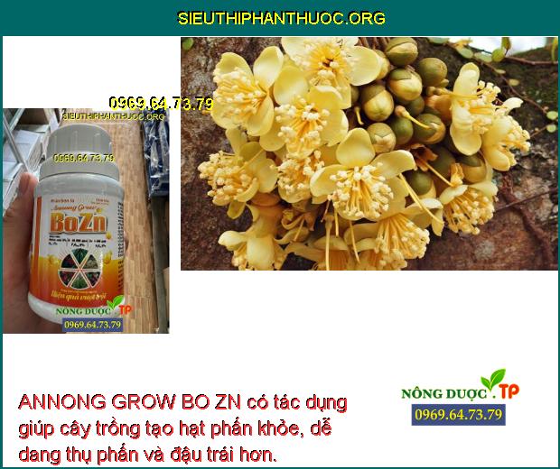 ANNONG GROW BO ZN có tác dụng giúp cây trồng tạo hạt phấn khỏe, dễ dang thụ phấn và đậu trái hơn.