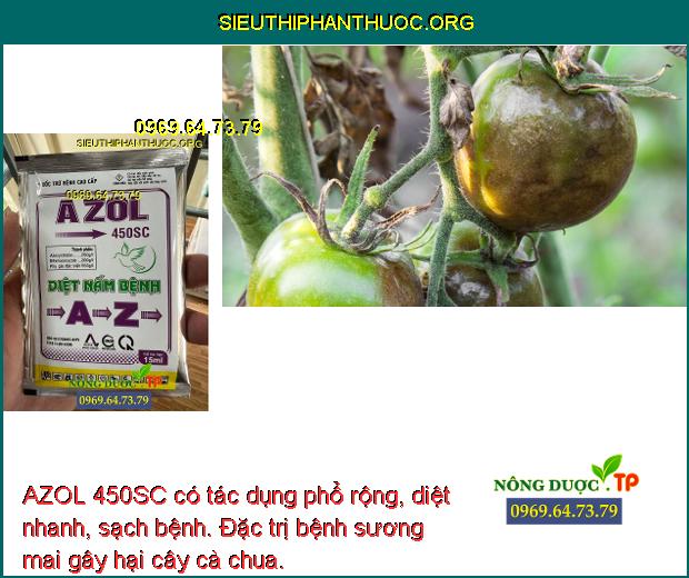 AZOL 450SC có tác dụng phổ rộng, diệt nhanh, sạch bệnh. Đặc trị bệnh sương mai gây hại cây cà chua.