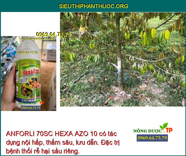 ANFORLI 70SC HEXA AZO 10 có tác dụng nội hấp, thấm sâu, lưu dẫn. Đặc trị bệnh thối rễ hại sầu riêng.