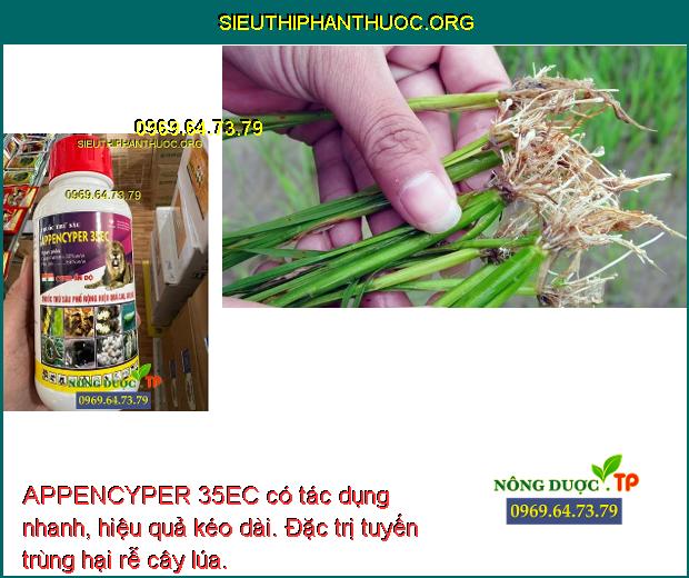 APPENCYPER 35EC có tác dụng nhanh, hiệu quả kéo dài. Đặc trị tuyến trùng hại rễ cây lúa.