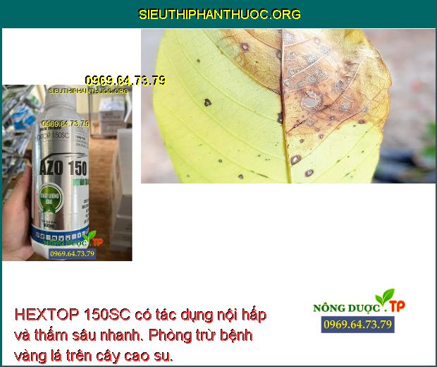 HEXTOP 150SC có tác dụng nội hấp và thấm sâu nhanh. Phòng trừ bệnh vàng lá trên cây cao su.