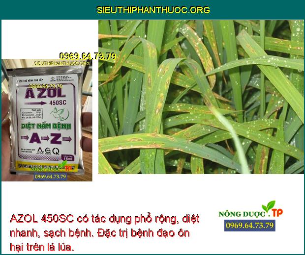 AZOL 450SC có tác dụng phổ rộng, diệt nhanh, sạch bệnh. Đặc trị bệnh đạo ôn hại trên lá lúa.